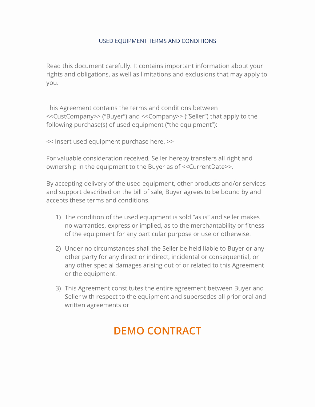 Equipment Purchase Proposal Template Inspirational Sale Of Used Equipment Terms and Conditions 3 Easy Steps