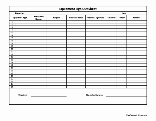 Equipment Sign Out Sheet Template Awesome Free Numbered Equipment Sign Out Sheet