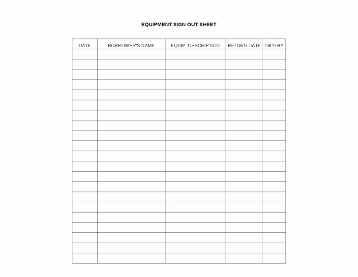 Equipment Sign Out Sheet Template Fresh Best S Of Equipment Check Out form Template Excel