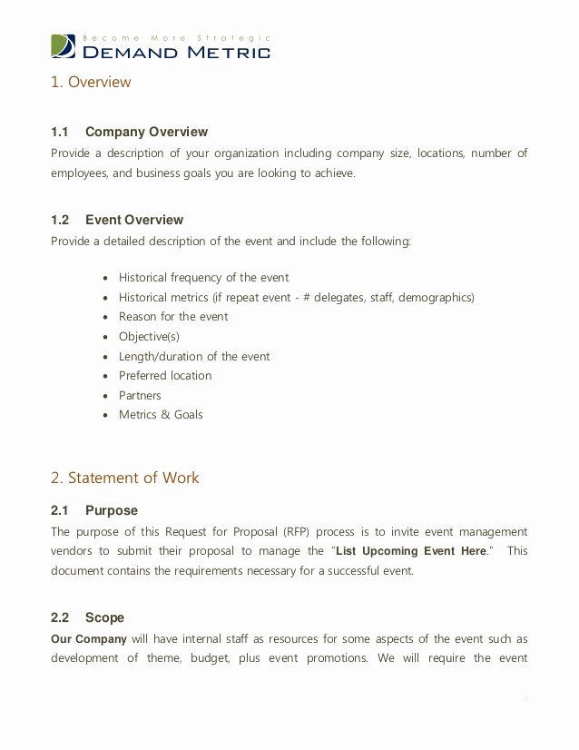 Event Planning Proposal Template Best Of event Management Rfp Template