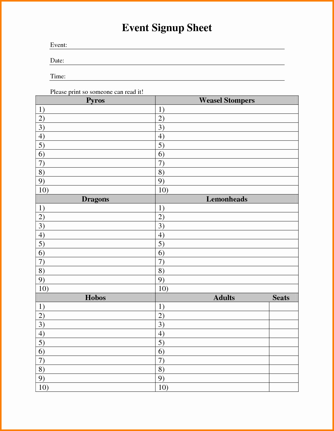 Event Sign In Sheet Template Awesome event Sign Up Sheet Template