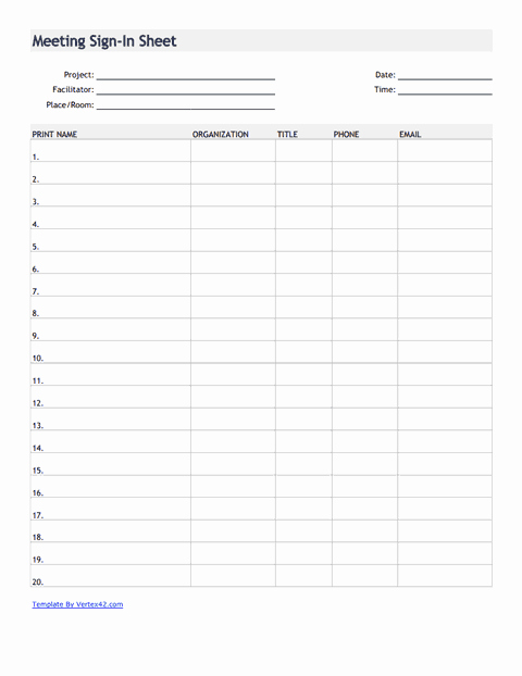 Event Sign In Sheet Template Fresh Download the Meeting Sign In Sheet From Vertex42