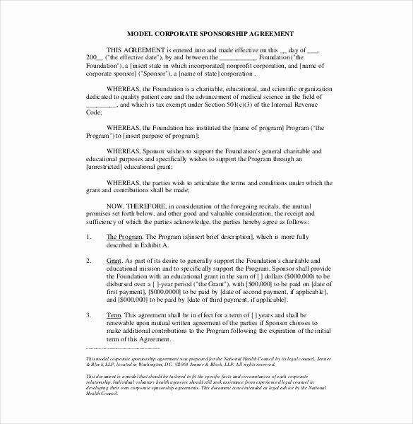Event Sponsorship Agreement Template Awesome Sponsorship Agreement Template – 12 Free Word Pdf