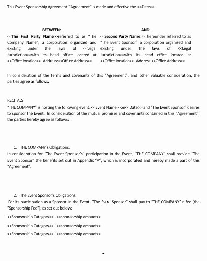 Event Sponsorship Agreement Template Best Of Ne0285 event Sponsorship Agreement Template – English