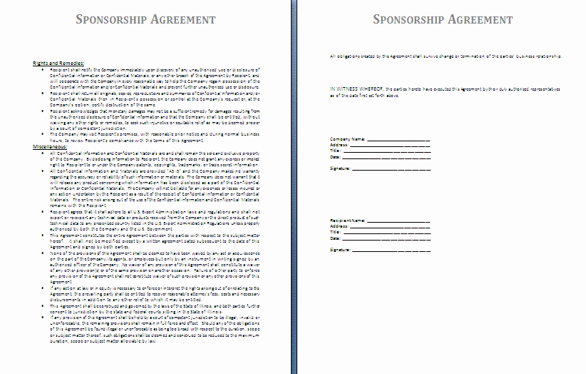 Event Sponsorship Agreement Template Best Of Sponsorship Agreement Template
