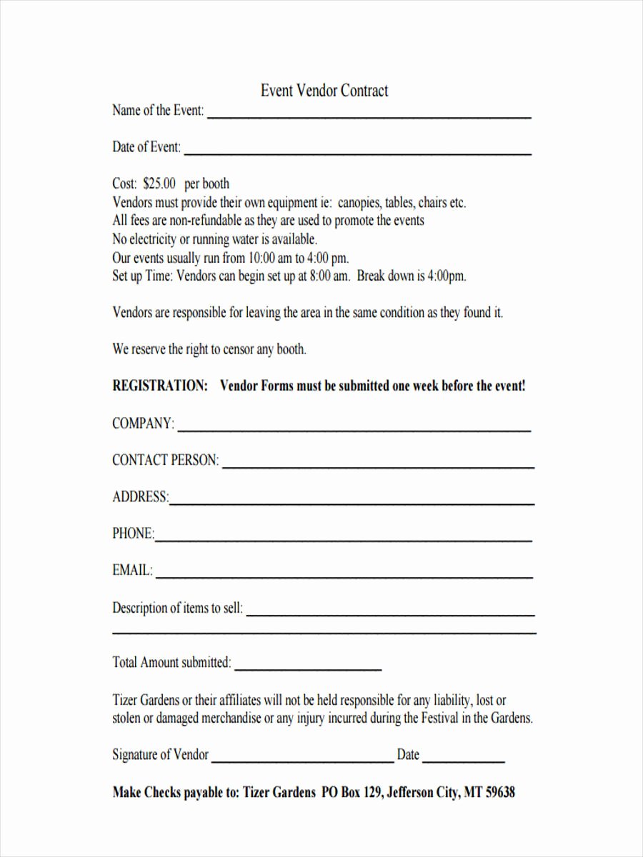 Event Vendor Application Template Unique Free 8 event Agreement forms In Sample Example format