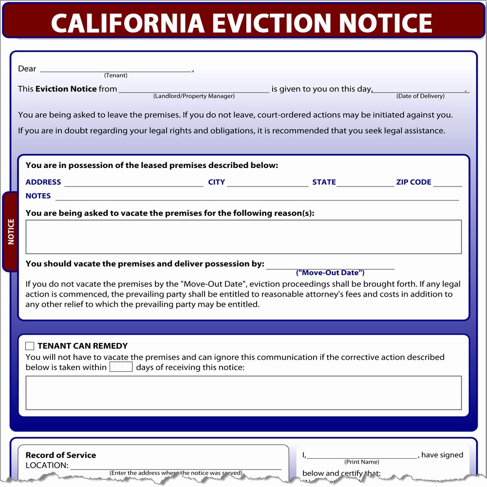 Eviction Notice Template Free Elegant California Eviction Notice