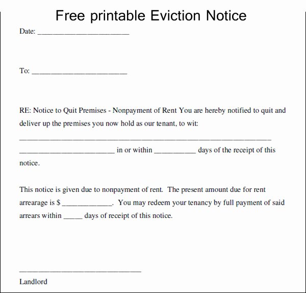 Eviction Notice Template Free New Printable Eviction Notice