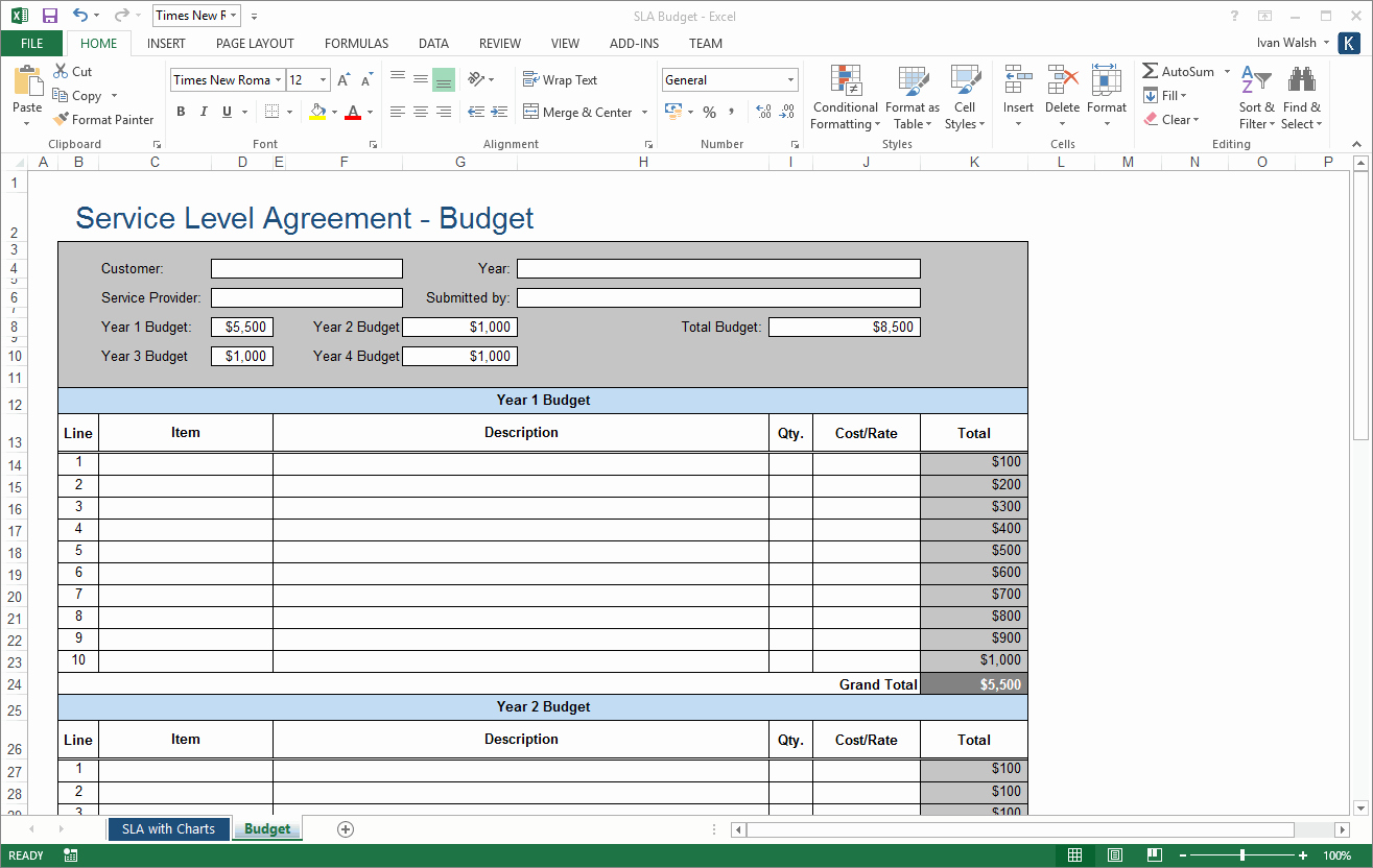 Excel Table Of Contents Template Elegant Service Level Agreement Sla Template Ms Word Excel