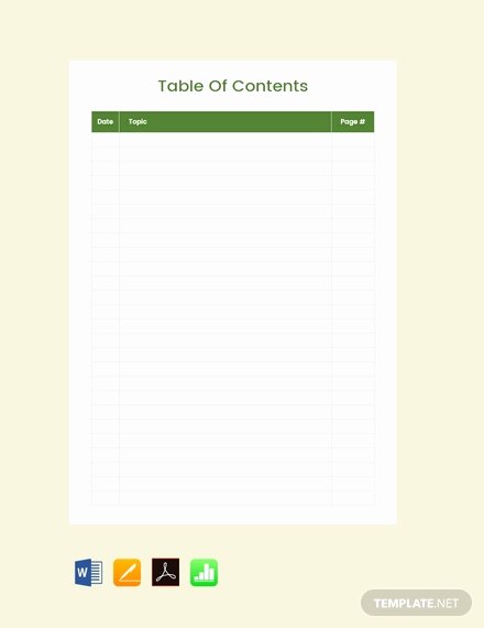 Excel Table Of Contents Template Inspirational Free Generic Table Of Contents Template Download 73