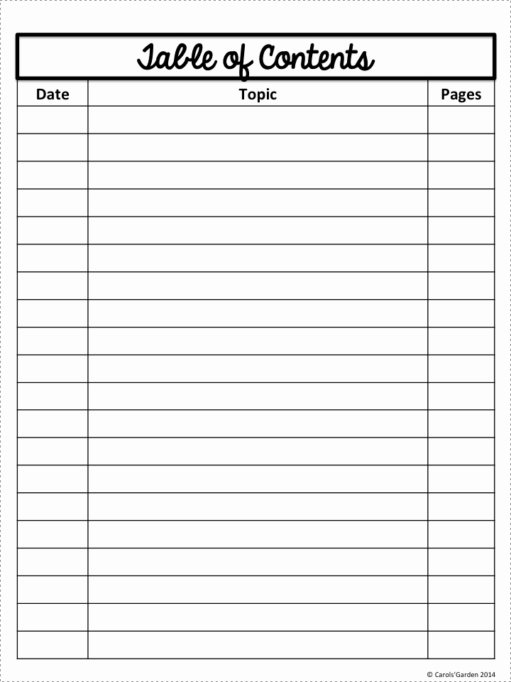 Excel Table Of Contents Template Unique Carol S Teaching Garden New social Stu S Curriculum