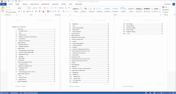 Excel Table Of Contents Template Unique Quality assurance Plan Templates Ms Word Excel