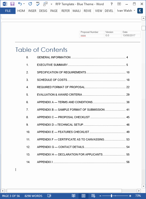 Excel Table Of Contents Template Unique Request for Proposal Rfp Template Ms Word Excel