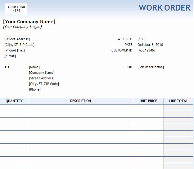 Excel Work order Template Beautiful Work order form