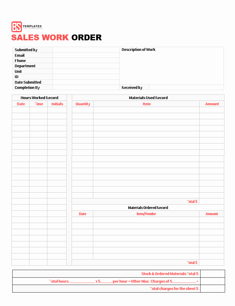 Excel Work order Template Best Of Work order