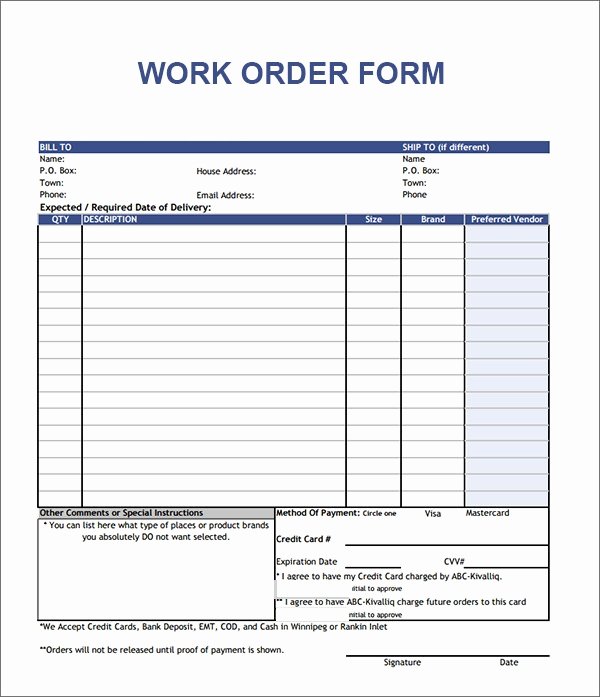 Excel Work order Template Fresh order form Template 19 Download Free Documents In Pdf