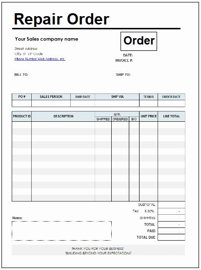 Excel Work order Template New 2 Repair order Templates