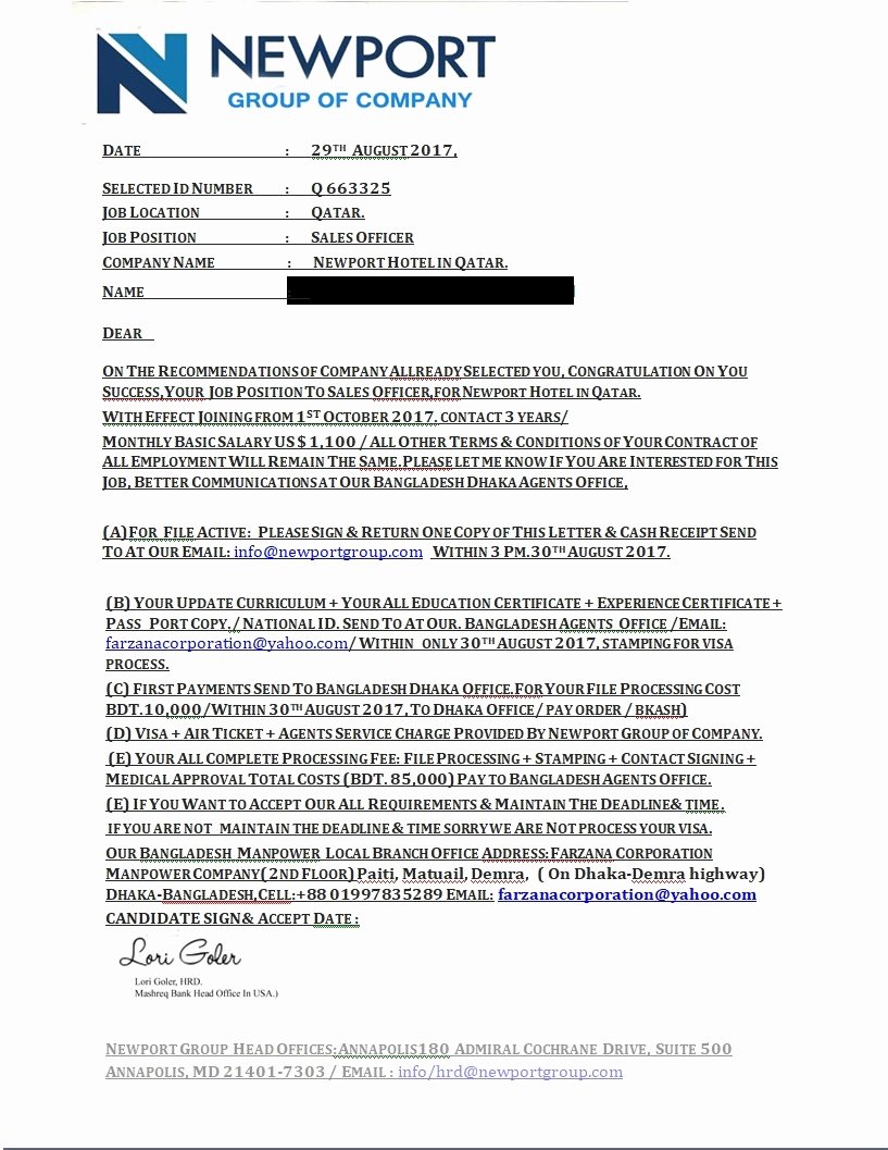 Fake Job Offer Letter Template Fresh Warning Don T Be Fooled by Qatar Fake Job Fer Emails