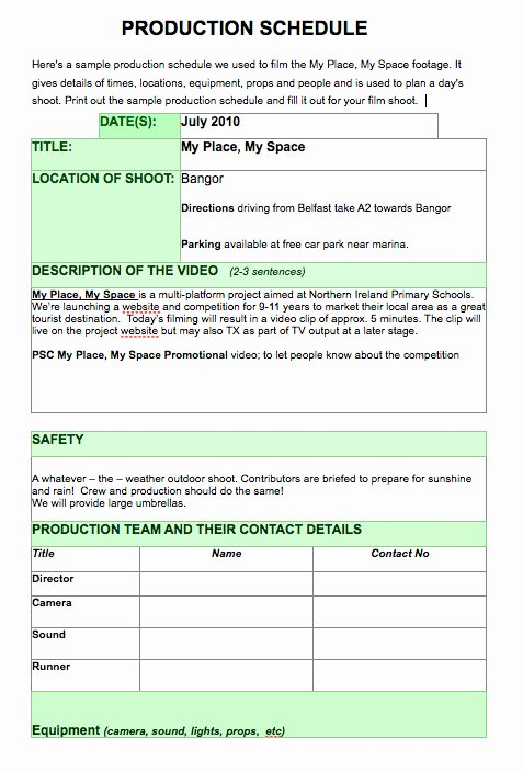 Film Production Schedule Template Beautiful Bbc My Place My Space Promote Your Day Out with