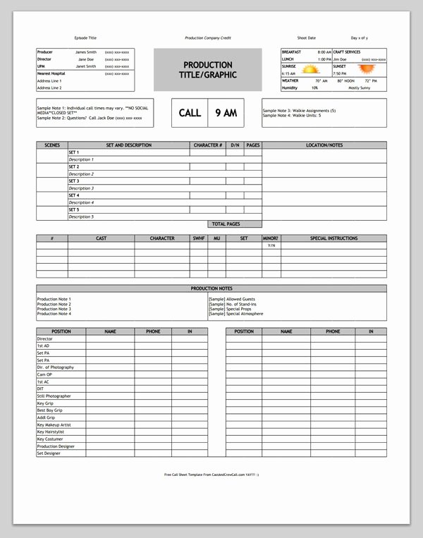 Film Production Schedule Template New Download A Free Call Sheet Template to Get Your Crew