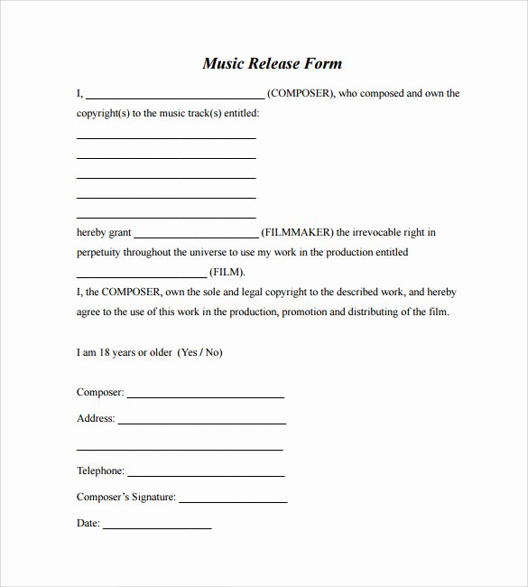 Film Release form Template Awesome Sample Music Release form 10 Download Free Documents In Pdf