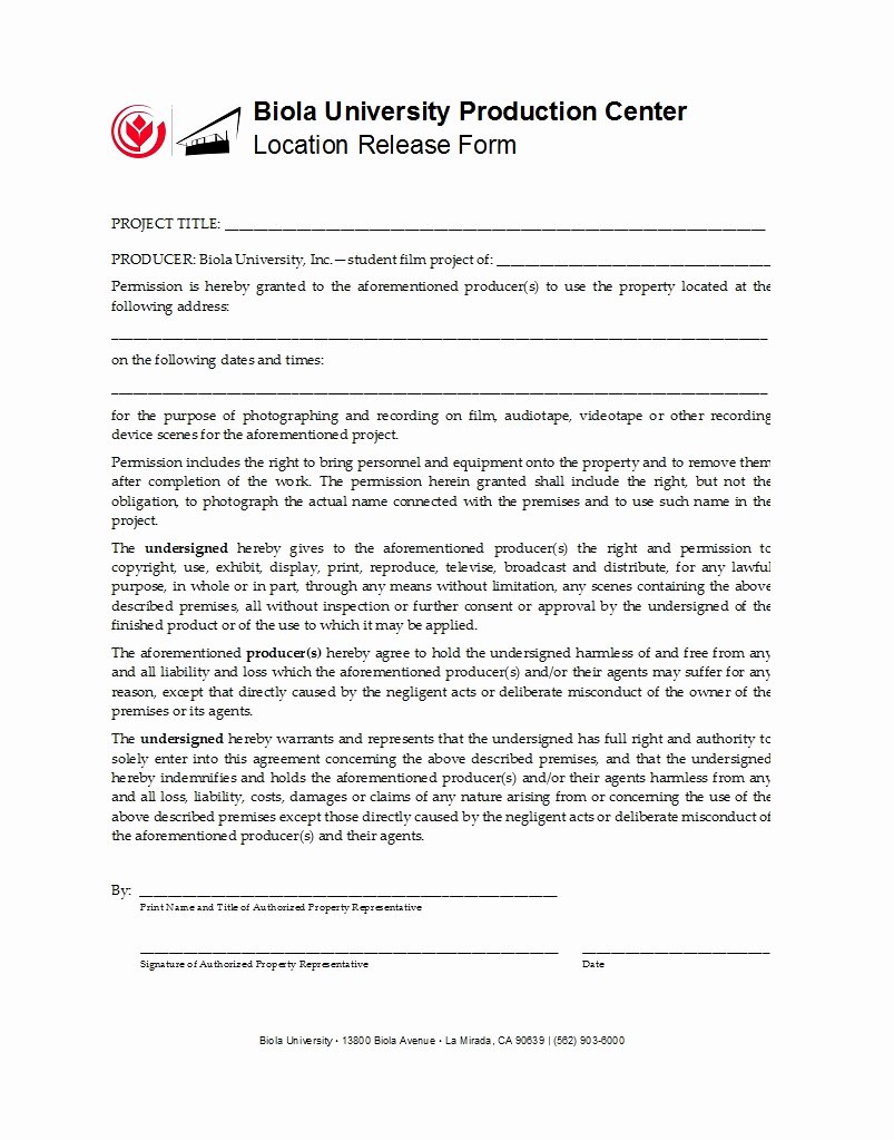 Film Release form Template Best Of 50 Free Location Release forms [for Documentary