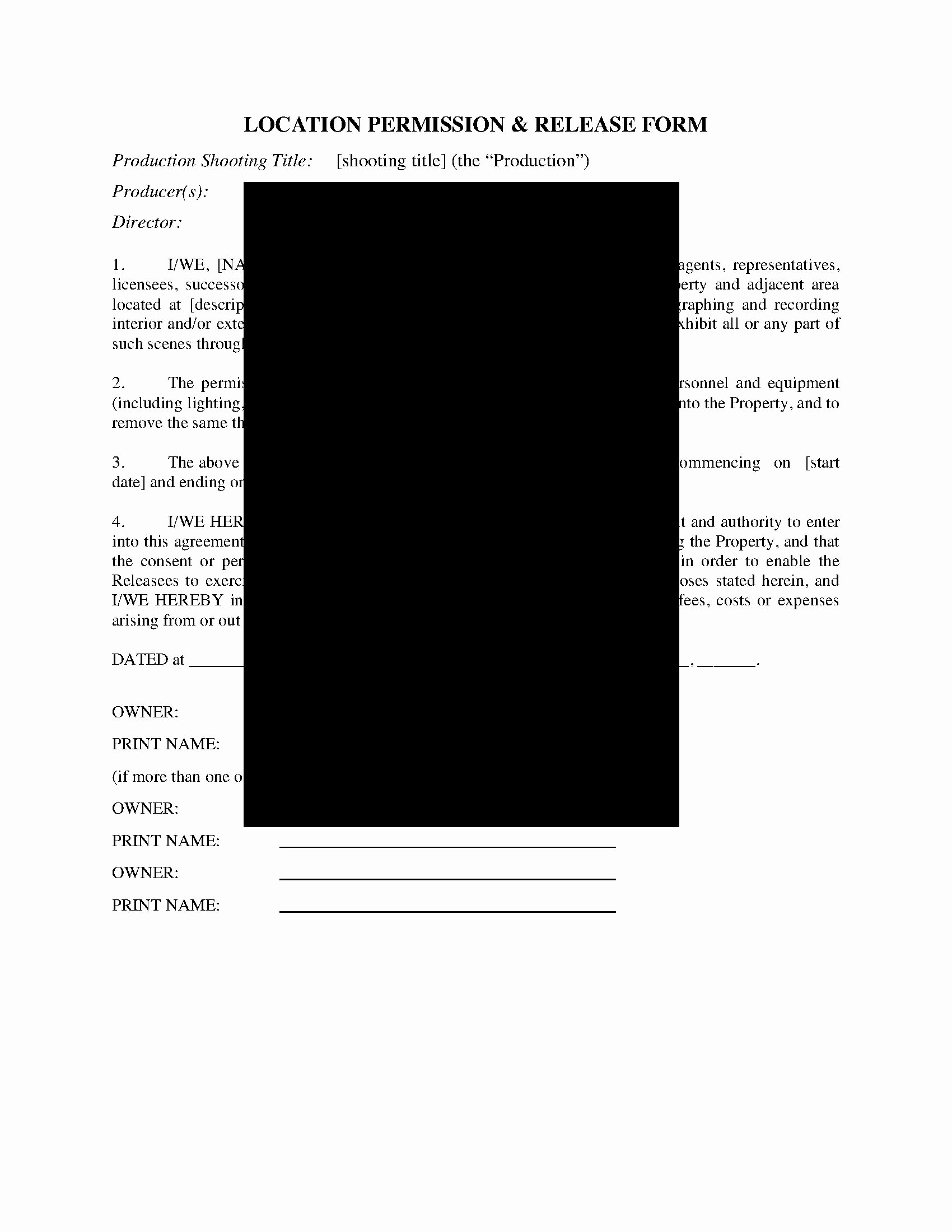 Film Release form Template Inspirational Location Permission and Release form or Tv