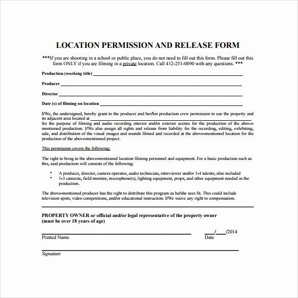 Film Release form Template Luxury Sample Location Release form 19 Download Free Documents