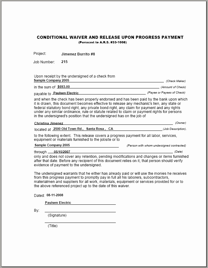 Final Lien Waiver Template Beautiful 04 03 03 21 Lien Waiver Cp Report form Conditional