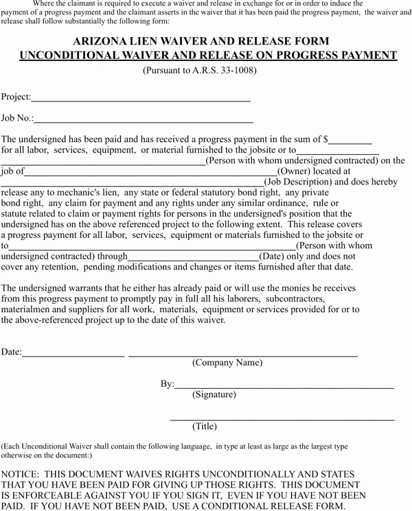 Final Lien Waiver Template Luxury Download Arizona Unconditional Waiver and Release