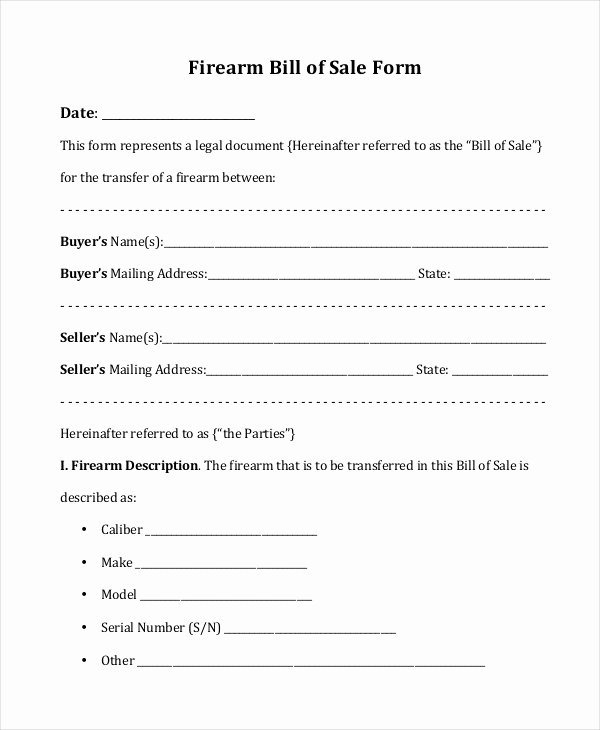 Firearms Bill Of Sale Template Unique Bill Sale form 13 Free Word Pdf Documents Download