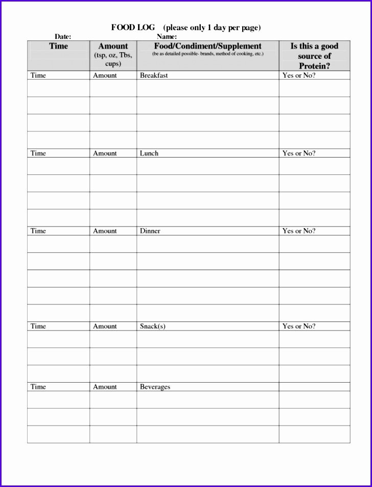 Food Diary Template Excel Best Of 5 Food Journal Template Excel Exceltemplates