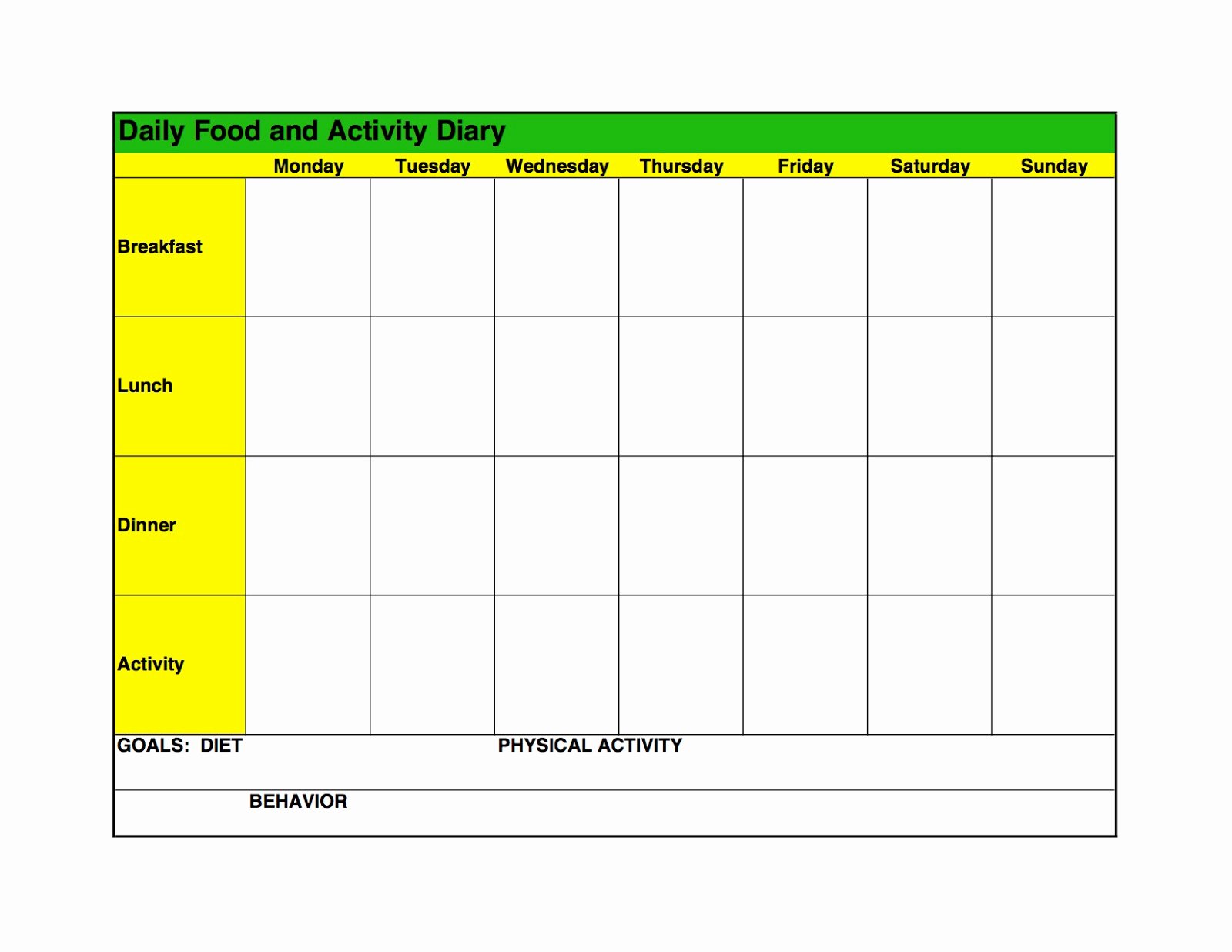 Food Diary Template Excel Luxury Food Log Template Printable In Excel format Excel Template