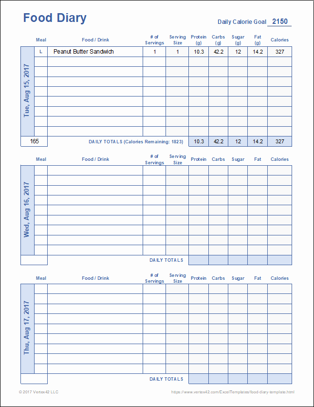 Food Diary Template Excel New Food Diary Template