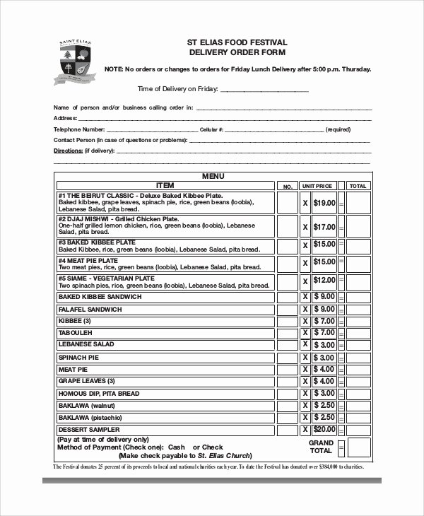 Food order form Template Best Of Sample Food order form 9 Examples In Word Pdf