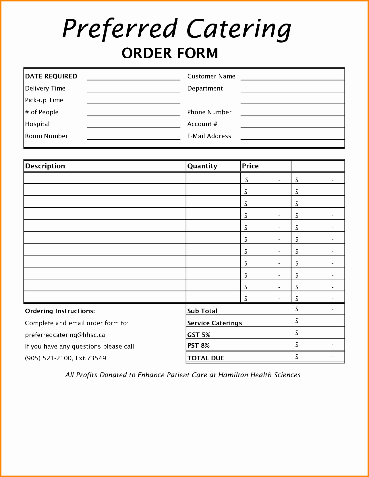 Food order form Template Luxury Catering order form – Emmamcintyrephotography
