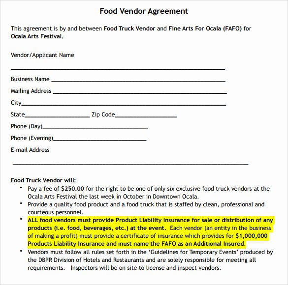 Food Truck Contract Template Best Of Sample Vendor Contract Template 13 Free Samples