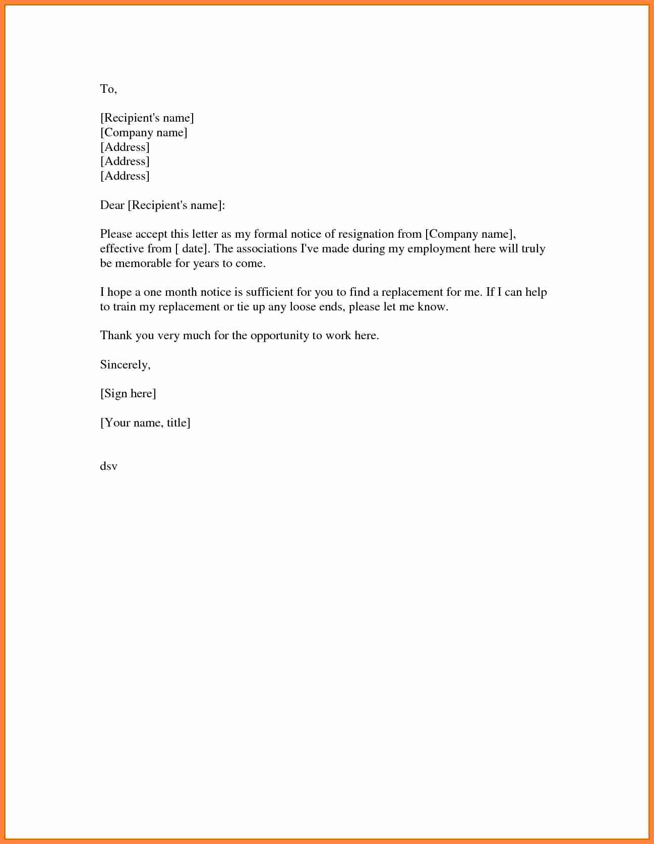 Formal Resign Letter Template Awesome 8 formal Resignation Letter Month Notice
