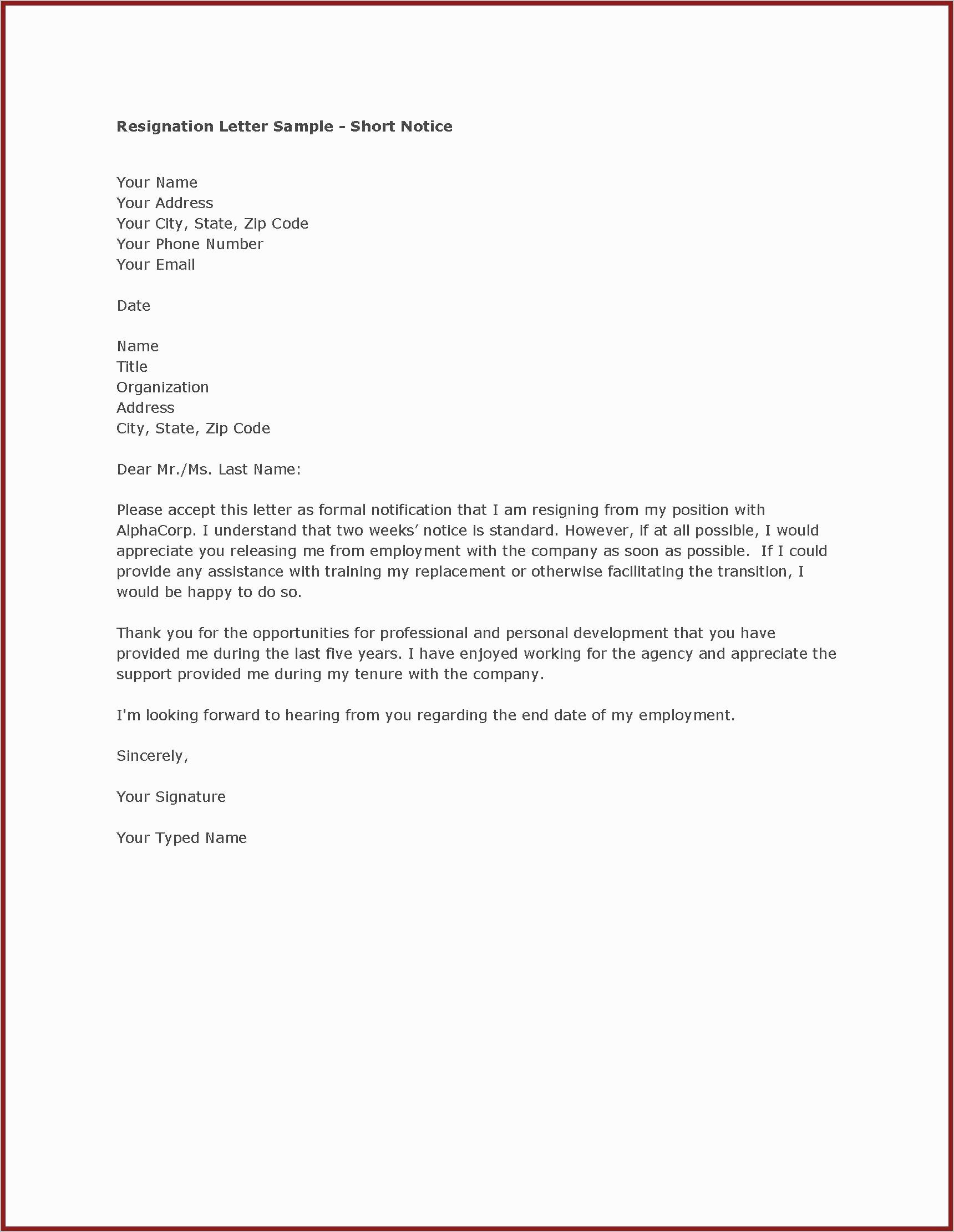 Formal Resign Letter Template Awesome formal Resignation Letter Template Collection