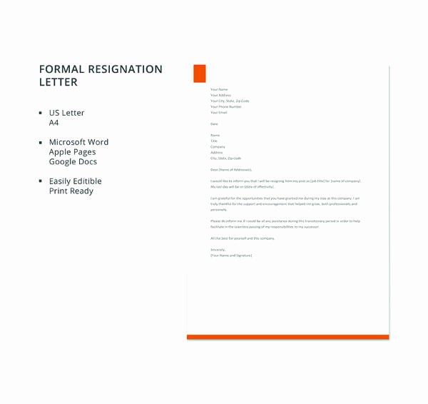 Formal Resign Letter Template Elegant 12 formal Resignation Letter Template Free Word Excel