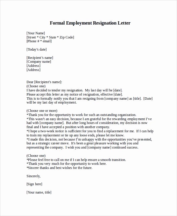 Formal Resign Letter Template Fresh formal Resignation Letter Sample 8 Examples In Word Pdf