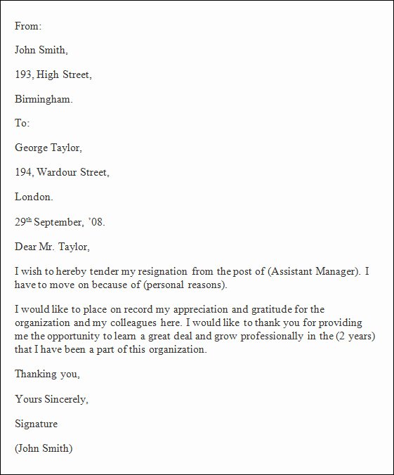 Formal Resign Letter Template Fresh Free 40 formal Resignation Letters Templates In Pdf