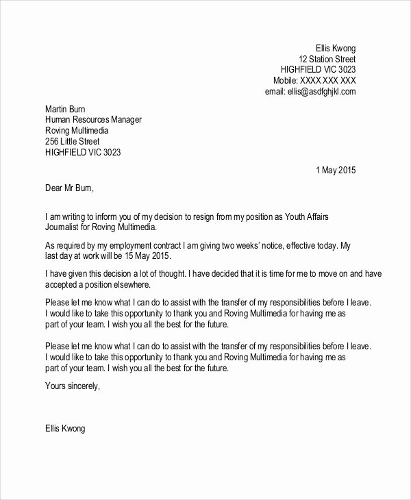 Formal Resign Letter Template Unique Pin On Business Letter