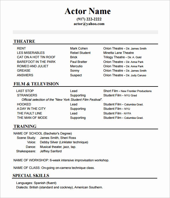 Free Acting Resume Template Best Of Acting Resume Advice From asc