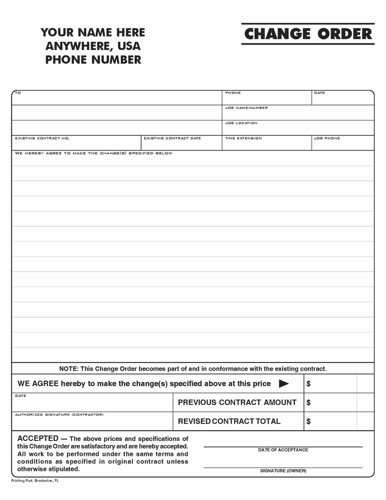 Free Change order Template Awesome 100 2 Part Ncr Carbonless form Contractor Change order