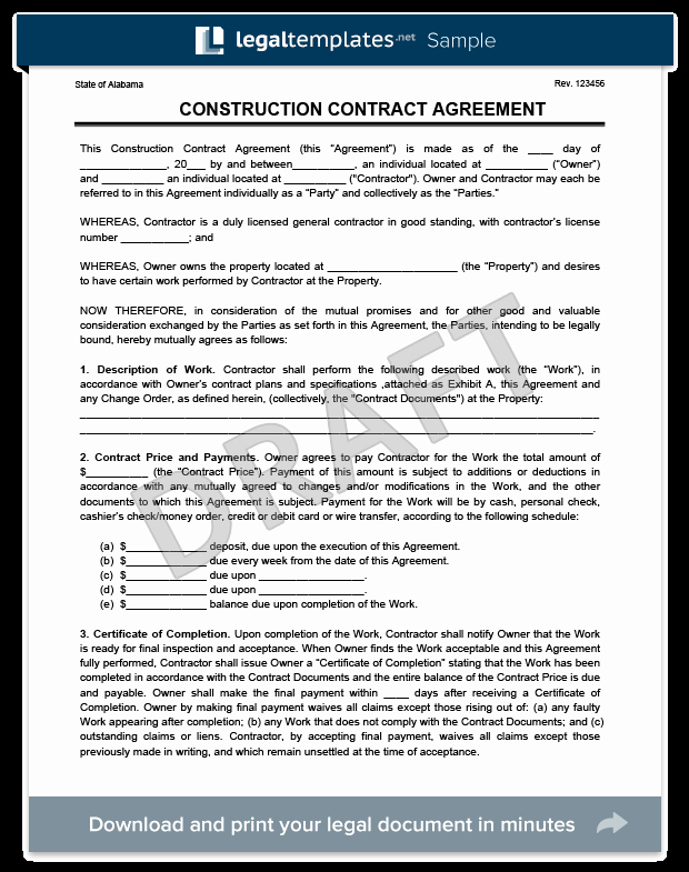 Free Construction Contract Template Beautiful Create A Free Construction Contract Agreement