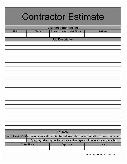 Free Construction Estimate Template Pdf Fresh Free Wide Row Simple Detailed Contractor Estimate From