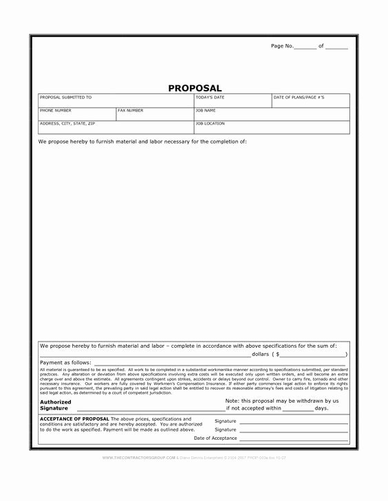 Free Construction Proposal Template Inspirational Printable Blank Bid Proposal forms