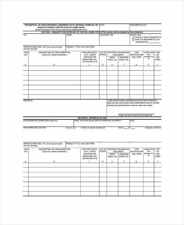 Free Construction Submittal form Template Elegant 8 Sample Submittal Transmittal forms Pdf Word