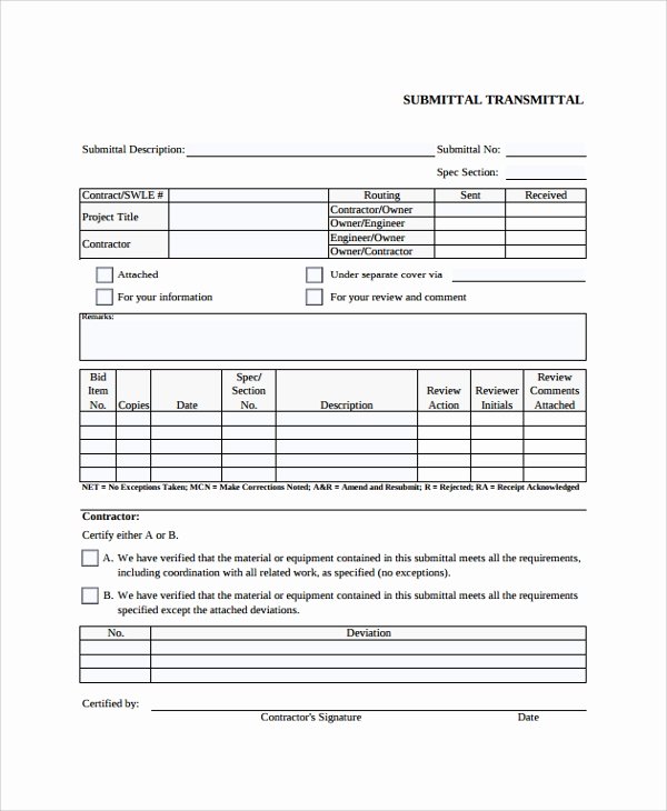 Free Construction Submittal form Template Fresh 8 Sample Submittal Transmittal forms Pdf Word